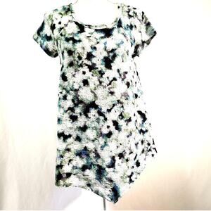 Vera Wang Textured Tunic Top Size S Watercolor Style Asymmetrical Hem Cottage